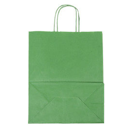 Bolsa Papel Kraft Verde con Asas 80g/m² 26+14x32cm (50 Uds)