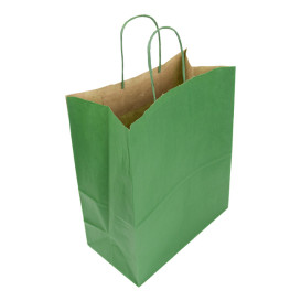 Bolsa Papel Kraft Verde con Asas 80g/m² 26+14x32cm (50 Uds)