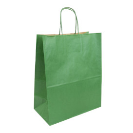 Bolsa Papel Kraft Verde con Asas 80g/m² 26+14x32cm (50 Uds)