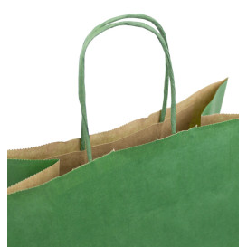 Bolsa Papel Kraft Verde con Asas 80g/m² 26+14x32cm (50 Uds)