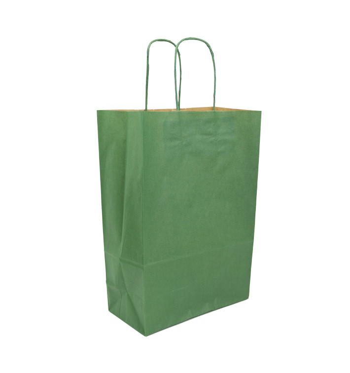 Bolsa Papel Kraft Verde con Asas 80g/m² 20+10x29cm (50 Uds)