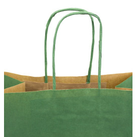 Bolsa Papel Kraft Verde con Asas 80g/m² 20+10x29cm (50 Uds)