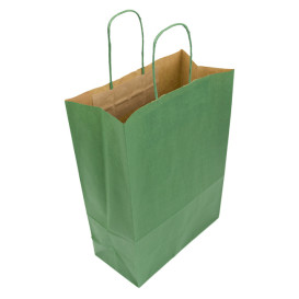 Bolsa Papel Kraft Verde con Asas 80g/m² 20+10x29cm (50 Uds)