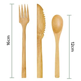 Set Cubiertos Bambu Tenedor, Cuchillo y Cuchara (50 Uds)