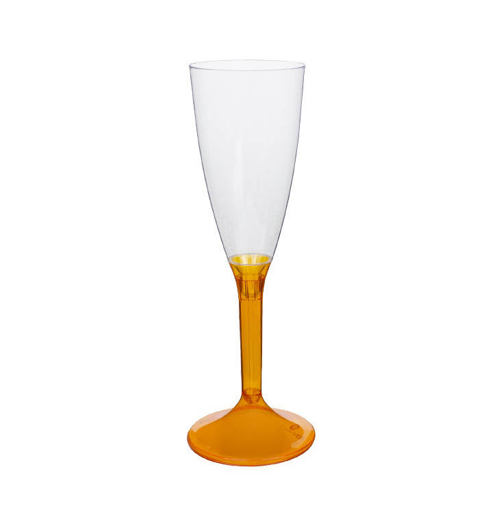 Copa Plástico Cava Pie Naranja Transp. 120ml 2P (200 Uds)