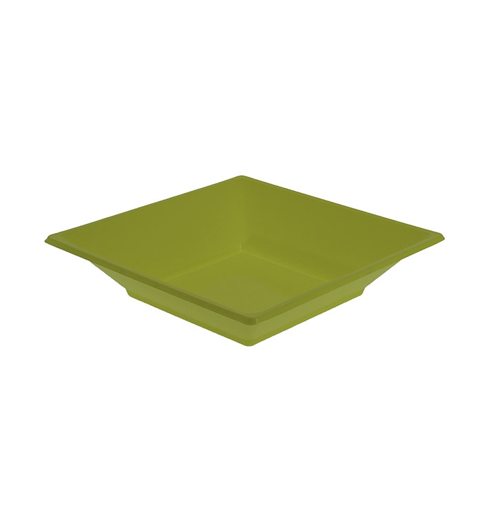 Plato de Plástico Hondo Cuadrado Pistacho 170mm (5 Uds)