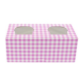 Caja 2 Cupcakes con Soporte 19,5x10x7,5cm Rosa (20 Uds)