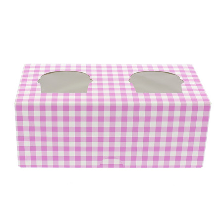 Caja 2 Cupcakes con Soporte 19,5x10x7,5cm Rosa (160 Uds)