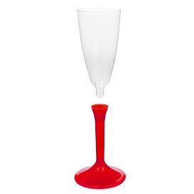 Copa Plástico Cava Pie Rojo Transp. 120ml 2P (200 Uds)