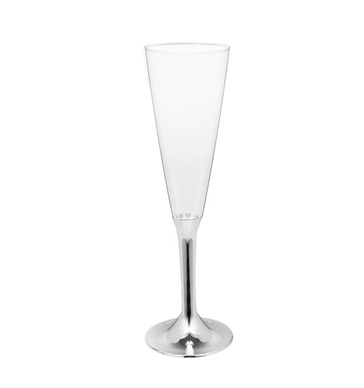 Copa Plástico Cava Pie Plata Cromado 160ml 2P (20 Uds)