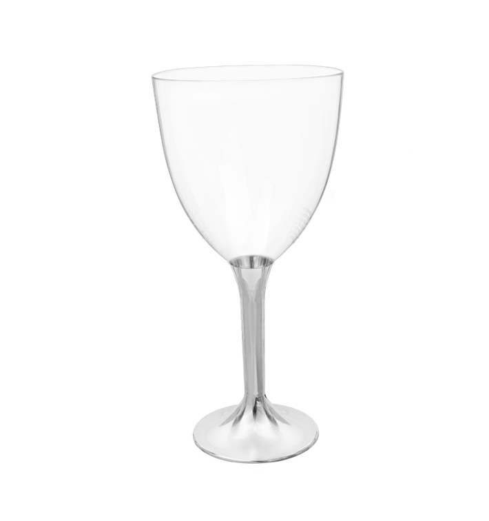 Copa Plástico Vino Pie Niquel Cromado 300ml 2P (200 Uds)