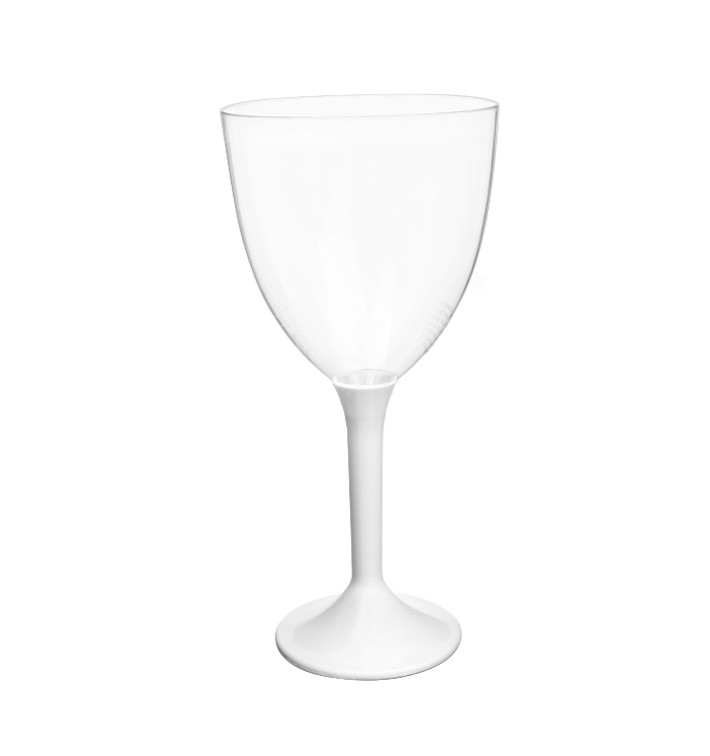 Copa Plástico Vino Pie Blanco 300ml 2P (20 Uds)