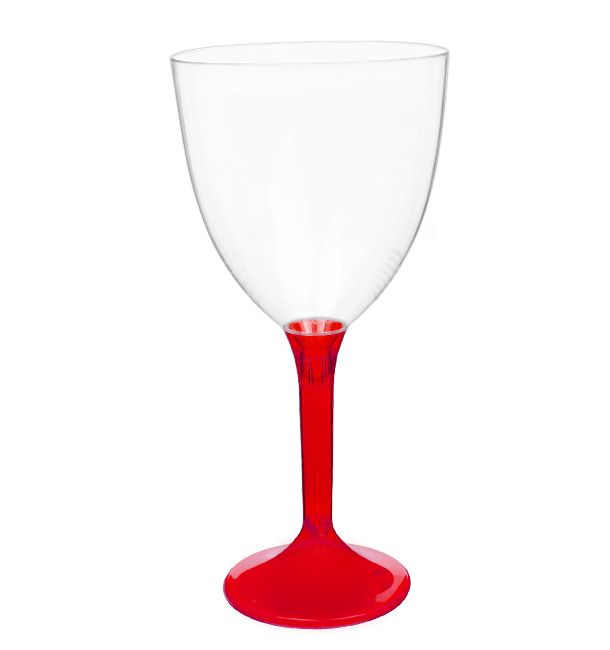 Copa Plástico Vino Pie Rojo Transp. 300ml 2P (200 Uds)
