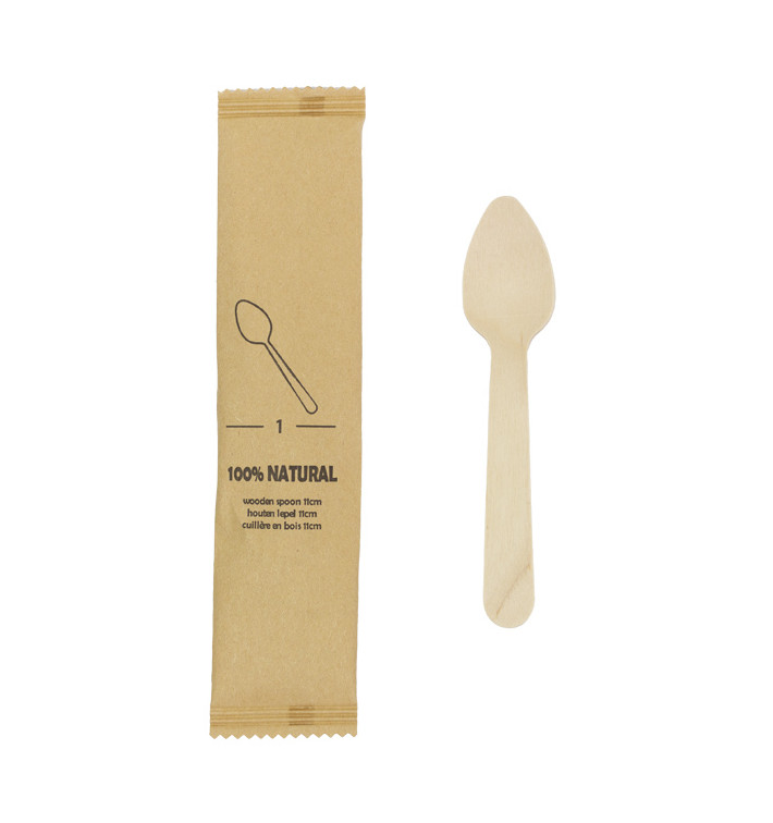 Cucharilla de Madera BIO Enfundada 11cm (25 Uds)