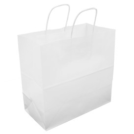 Bolsa Papel Kraft Blanca con Asas 100g/m² 27+14x26cm (25 Uds)