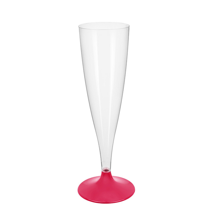 Copa Plástico Cava Pie Fucsia 140ml 2P (20 Uds)
