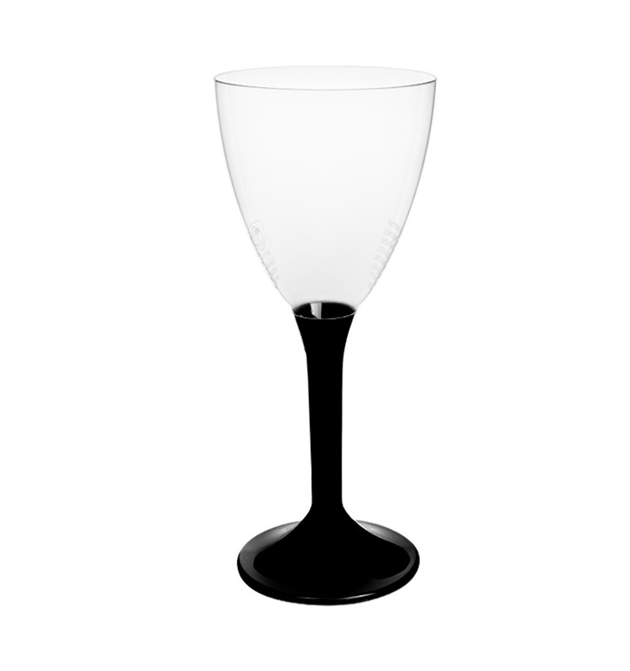 Copa Plástico Vino Pie Negro 180ml 2P (20 Uds)