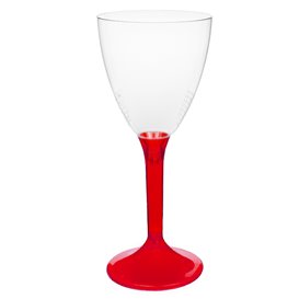 Copa Plástico Vino Pie Rojo Transp. 180ml 2P (20 Uds)