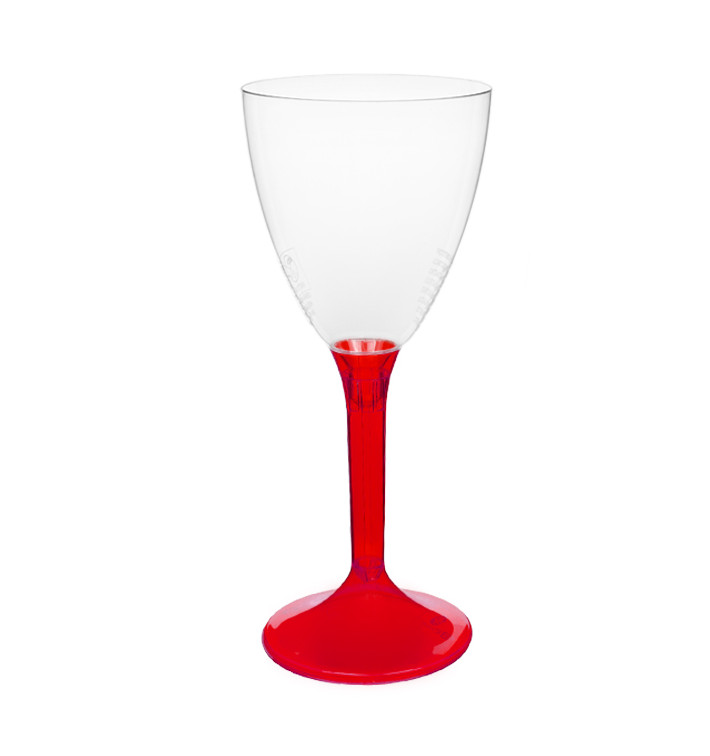 Copa Plástico Vino Pie Rojo Transp. 180ml 2P (20 Uds)