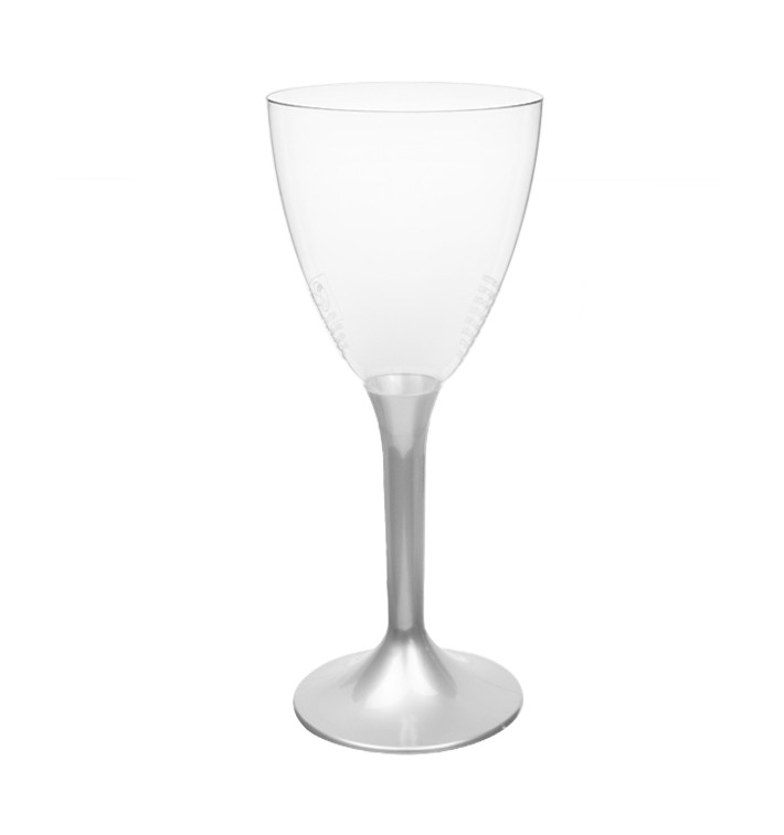Copa Plástico Vino Pie Gris 180ml 2P (20 Uds)