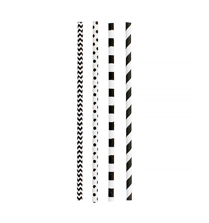 Pajita Recta de Papel Negro Ø6mm 20cm (200 Uds)