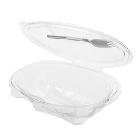 Bol Bisagra APET con Tenedor 500ml 190x140x76mm (100 Uds)