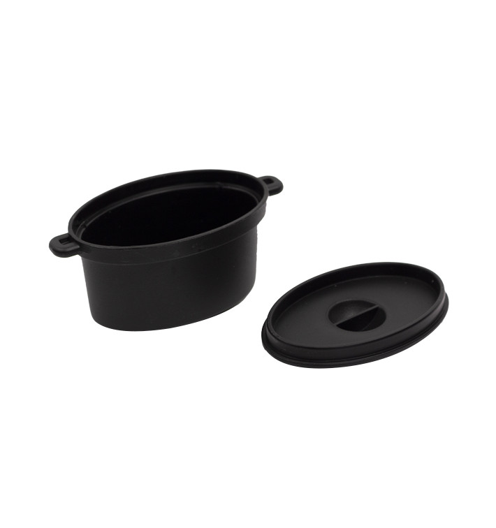 Cazuela Degustación Negro con Tapa 7,5x6,5cm 60ml (200 Uds)