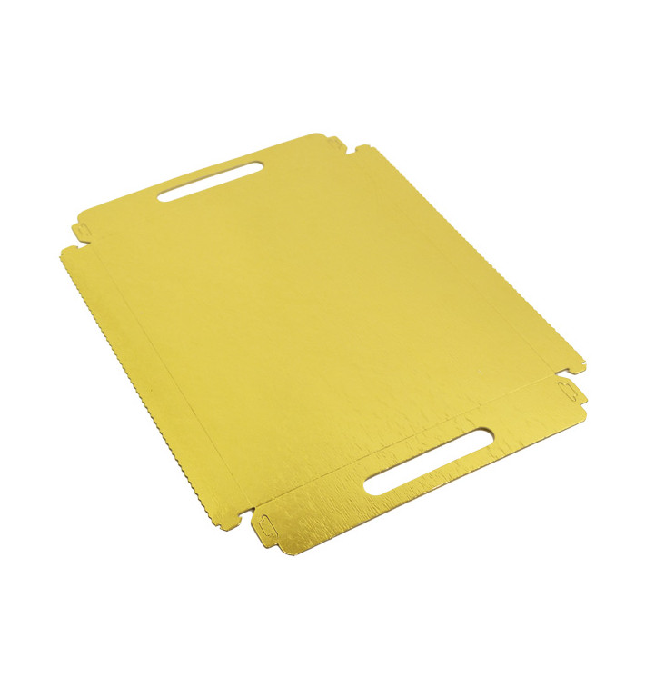 Bandeja Cartón Rectangular Oro Asas 22x28cm (100 Uds)