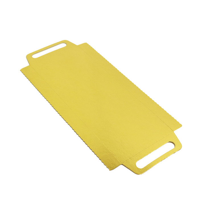 Bandeja Cartón Rectangular Oro Asas 30x12 cm (600 Uds)