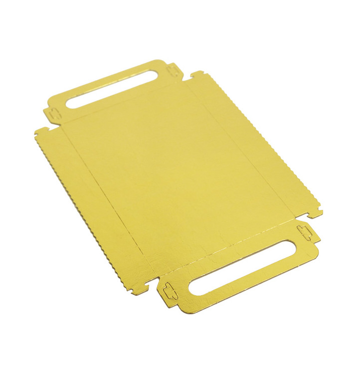 Bandeja Cartón Rectangular Oro Asas 12x19cm (1.000 Uds)