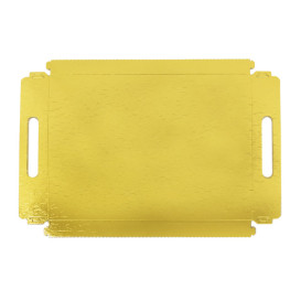 Bandeja Cartón Rectangular Oro Asas 22x28cm (100 Uds)