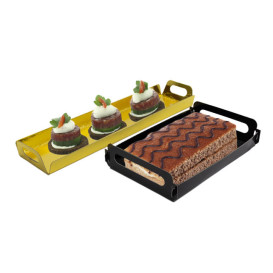 Bandeja Cartón Rectangular Oro Asas 30x12 cm (600 Uds)