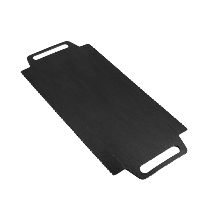 Bandeja Cartón Rectangular Negra Asas 30x12 cm (100 Uds)