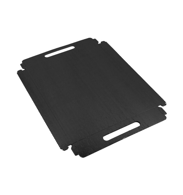 Bandeja Cartón Rectangular Negra Asas 22x28 cm (100 Uds)