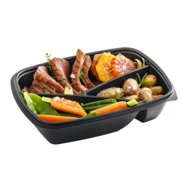 Envase de Plástico PP 3C Negro 900ml 23x17x5cm (300 Uds)