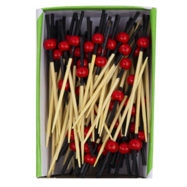 Pinchos de Bambú Decorados Rojo y Negro 7cm (100 Uds)