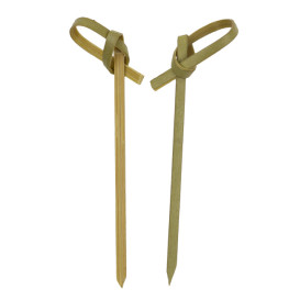 Pinchos de Bambú Decorados Lazo Verde Natural 7cm (50 Uds)