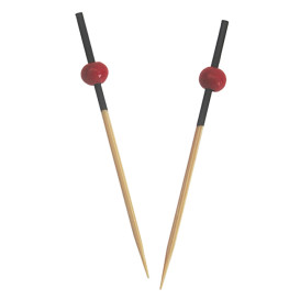 Pinchos de Bambú Decorados Rojo y Negro 7cm (100 Uds)