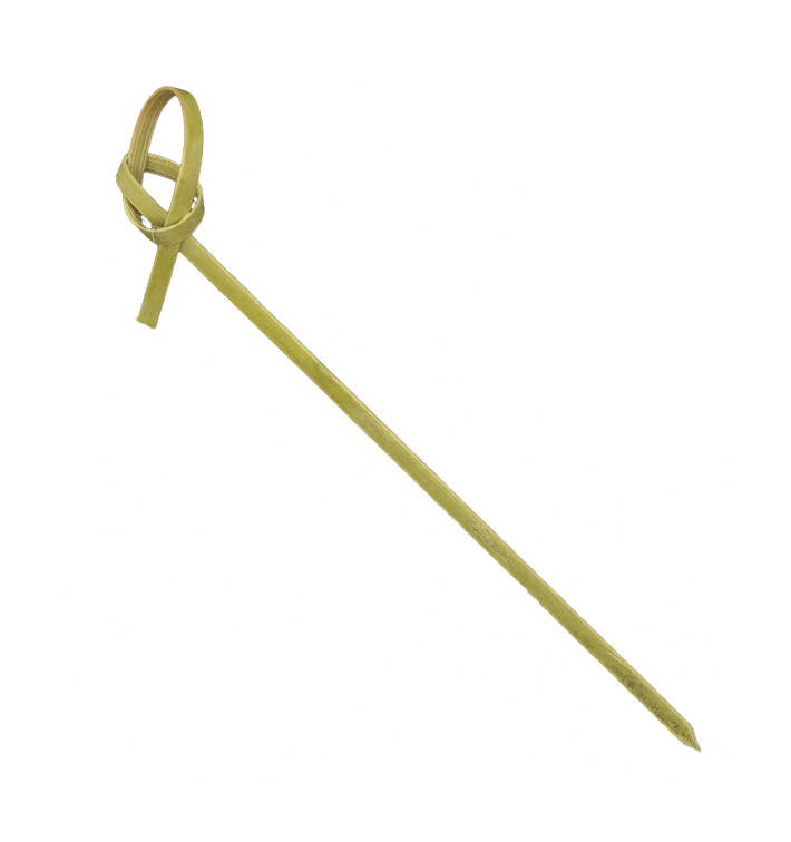 Pinchos de Bambú Decorados Lazo Verde Natural 10cm (250 Uds)