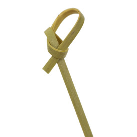 Pinchos de Bambú Decorados Lazo Verde Natural 7cm (50 Uds)