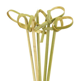 Pinchos de Bambú Decorados Lazo Verde Natural 10cm (250 Uds)