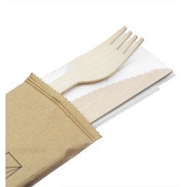 Set Cubiertos Madera Tenedor, Cuchillo y Servilleta (25 Uds)