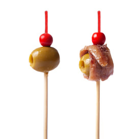 Pinchos de Bambu Decorados Bolita Roja 120 mm (100 Uds)