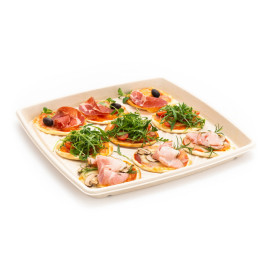 Bandeja Caña de Azúcar Cuadrada Natural 27x27cm (25 Uds)