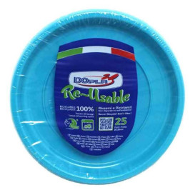 Plato Llano Reutilizable Económico PS Azul Claro Ø17cm (300 Uds)