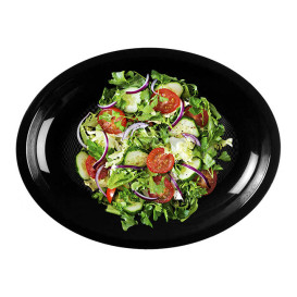 Bandeja Dura Reutilizable PP Ovalada "Round" Negro  25,5x19cm (50 Uds)