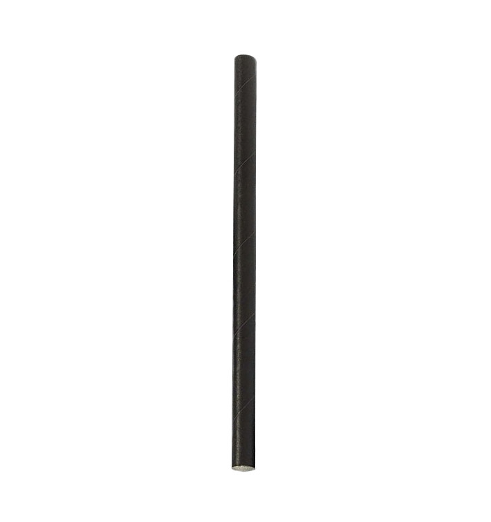 Pajita Recta de Papel Negra Ø8mm 14cm (100 Uds)