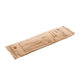 Set Cubiertos Cartón Kraft Tenedor, Cuchillo, Cuchara y Servilleta (50 Uds)
