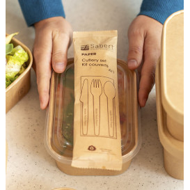 Set Cubiertos Cartón Kraft Tenedor, Cuchillo, Cuchara y Servilleta (50 Uds)
