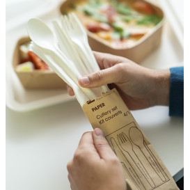 Set Cubiertos Cartón Kraft Tenedor, Cuchillo, Cuchara y Servilleta (50 Uds)